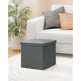 Storage Ottoman With Tray, Small Ottomans Cube Folding Coffee Table Foot Stool Footrest Seat, Dark Grey Linen