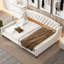 Lit de jour pleine grandeur beige avec bouton et cadre de lit, convenant au salon avec bouton de luxe, conception multifonctionnelle en bois massif, aucune fondation supplémentaire requise-130677200