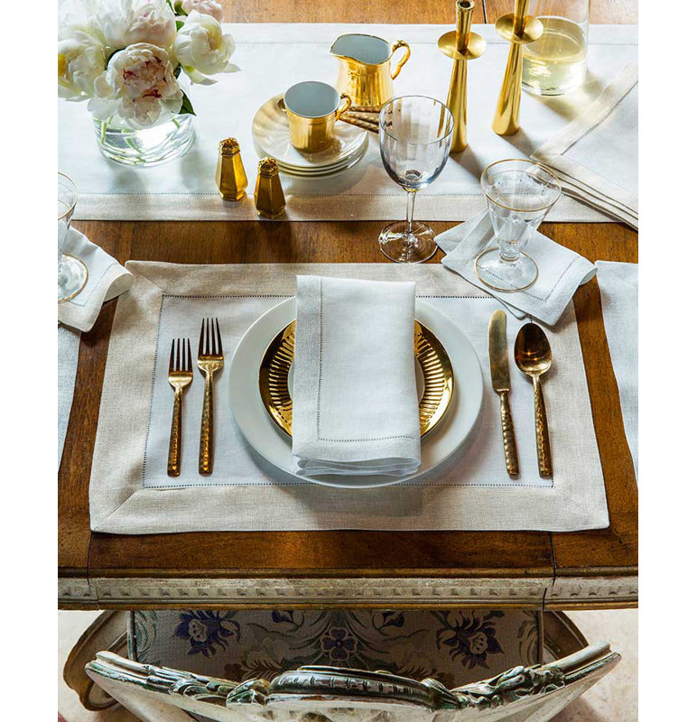 Filetto Rectangle Placemats, White/Silver