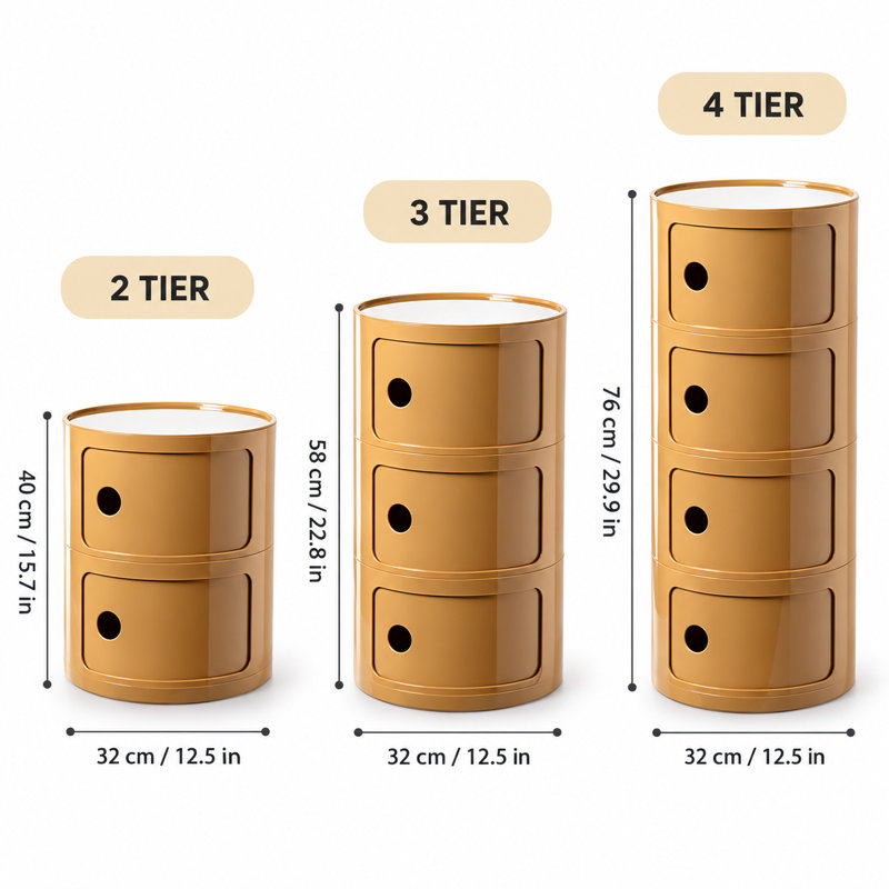 Modern Stackable Round Nightstand with Storage – 3-Tier Side Table Cabinet with Drawers, White