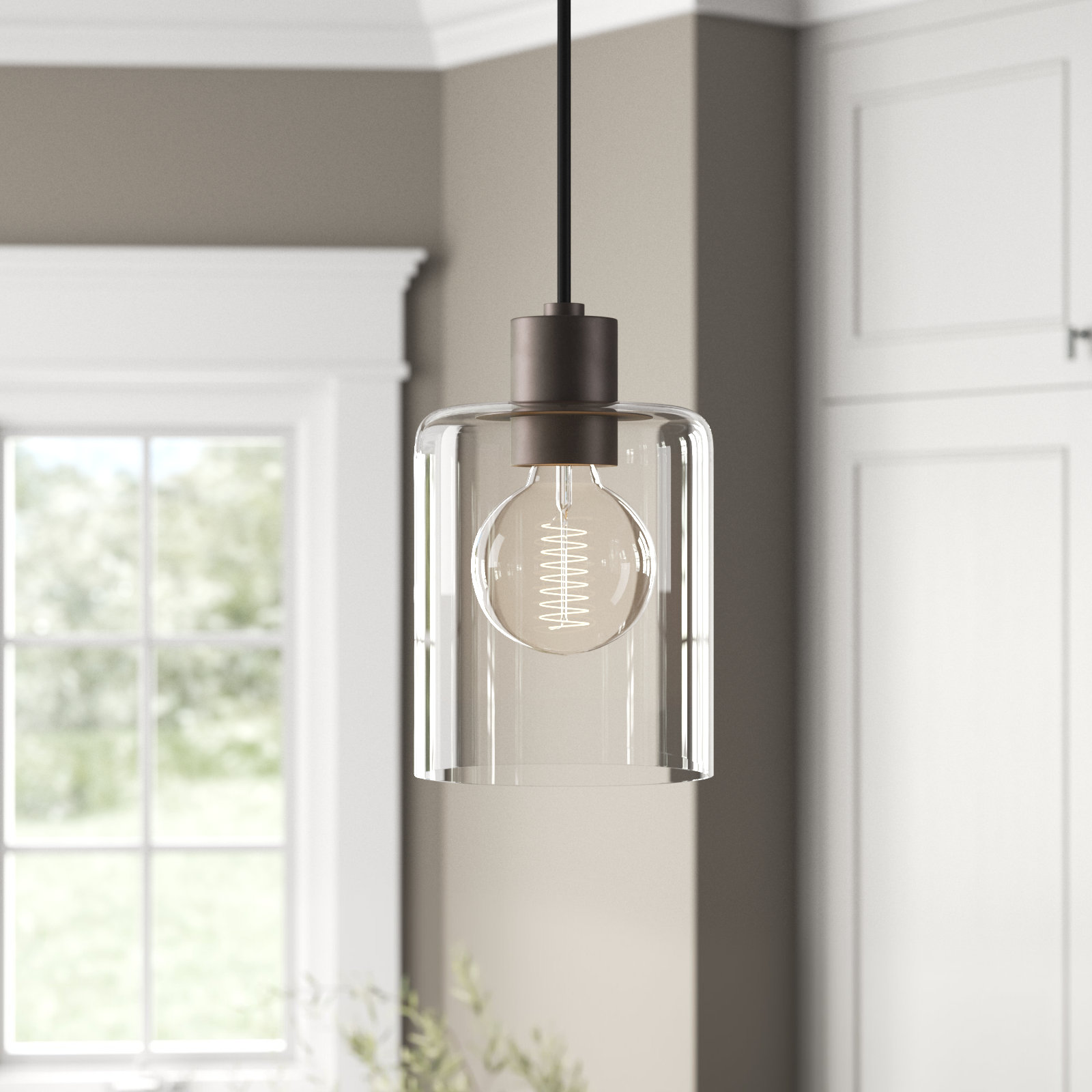 Alvy Single Light Glass Dimmable Pendant, Old Bronze