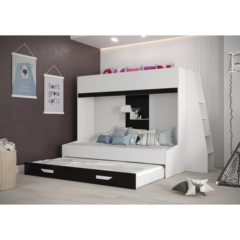 Bunk Bed with Storage Included, 95 x 200 cm, White/Black