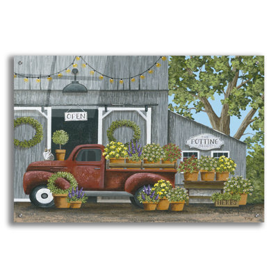 Art mural en verre Epic Art «Potting Shed» par Tanya Nyp, 36 po x 24 po