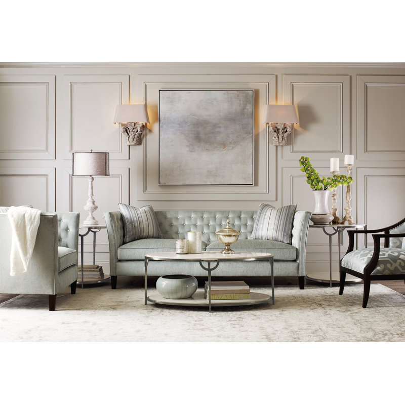 Oval Faux Carrara Marble and Steel Coffee Table with Storage