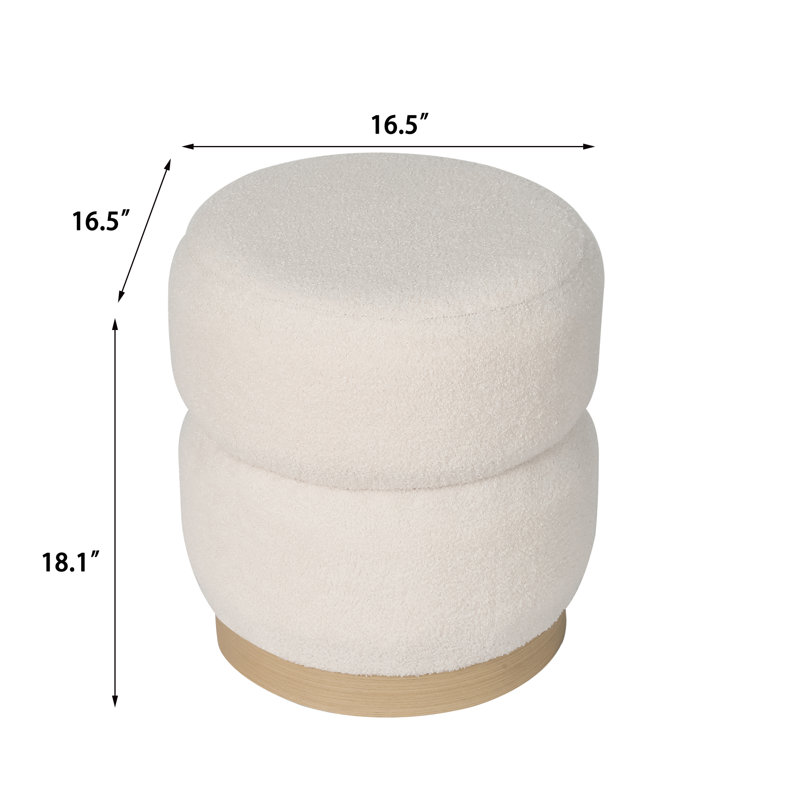 Round Upholstered Ottoman Stool, White Teddy