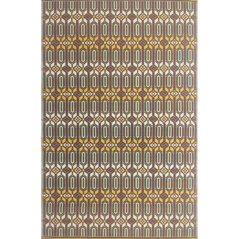 Tapis décoratif intérieur/extérieur en polypropylène brun à motif géométrique marocain, Rectangle 4 pi x 6 pi