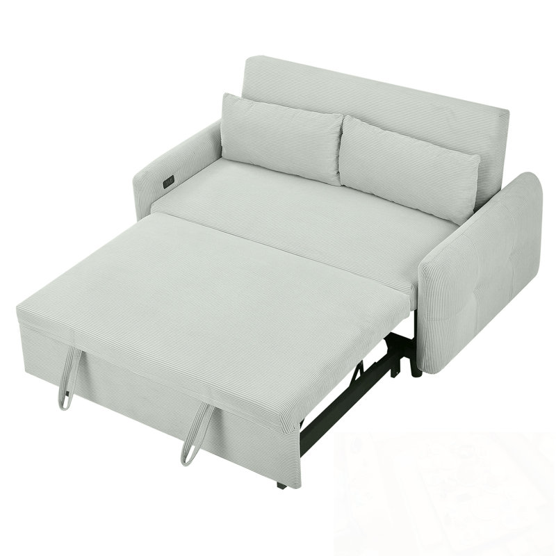 Canapé-lit coulissant avec deux coussins décoratifs et ports USB, Pale Green
