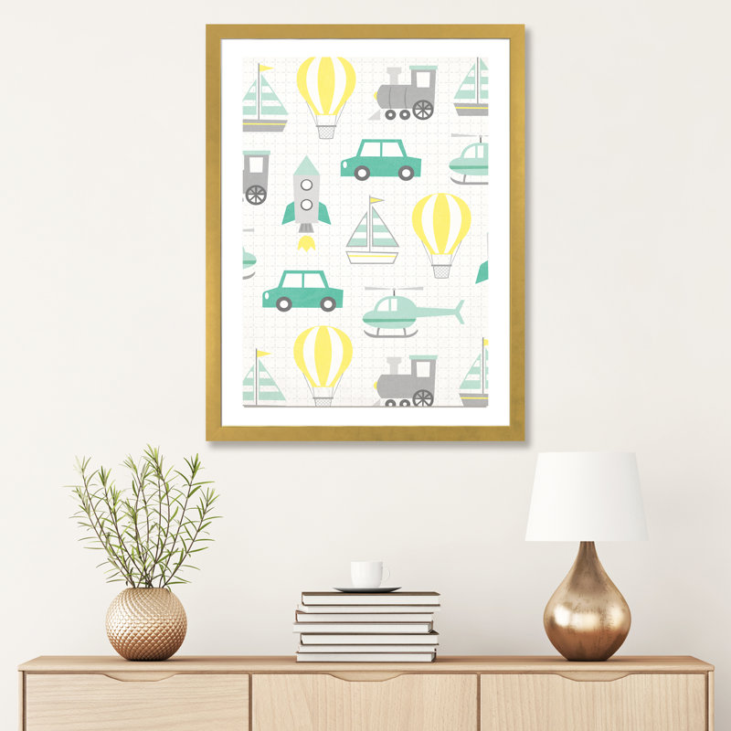 «Away We Go II» par Gail Veillette - impression d'art graphique, Papier encadré doré, Blanc, H 32 po x l 24 po x P 1 po