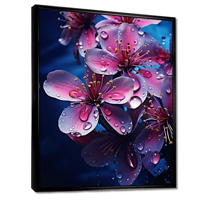 Pivoine rose matin gouttes de rosée - pivoine, art mural, Toile avec cadre flottant noir, H 32 po x l 16 po x P 1 po