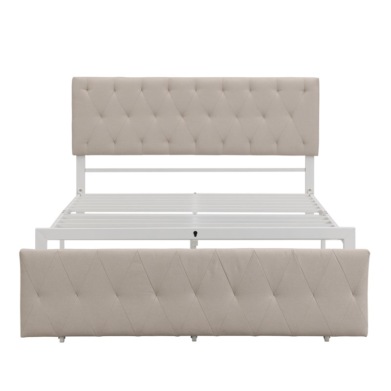 Lit rembourré avec rangement Menthe, Double, Beige