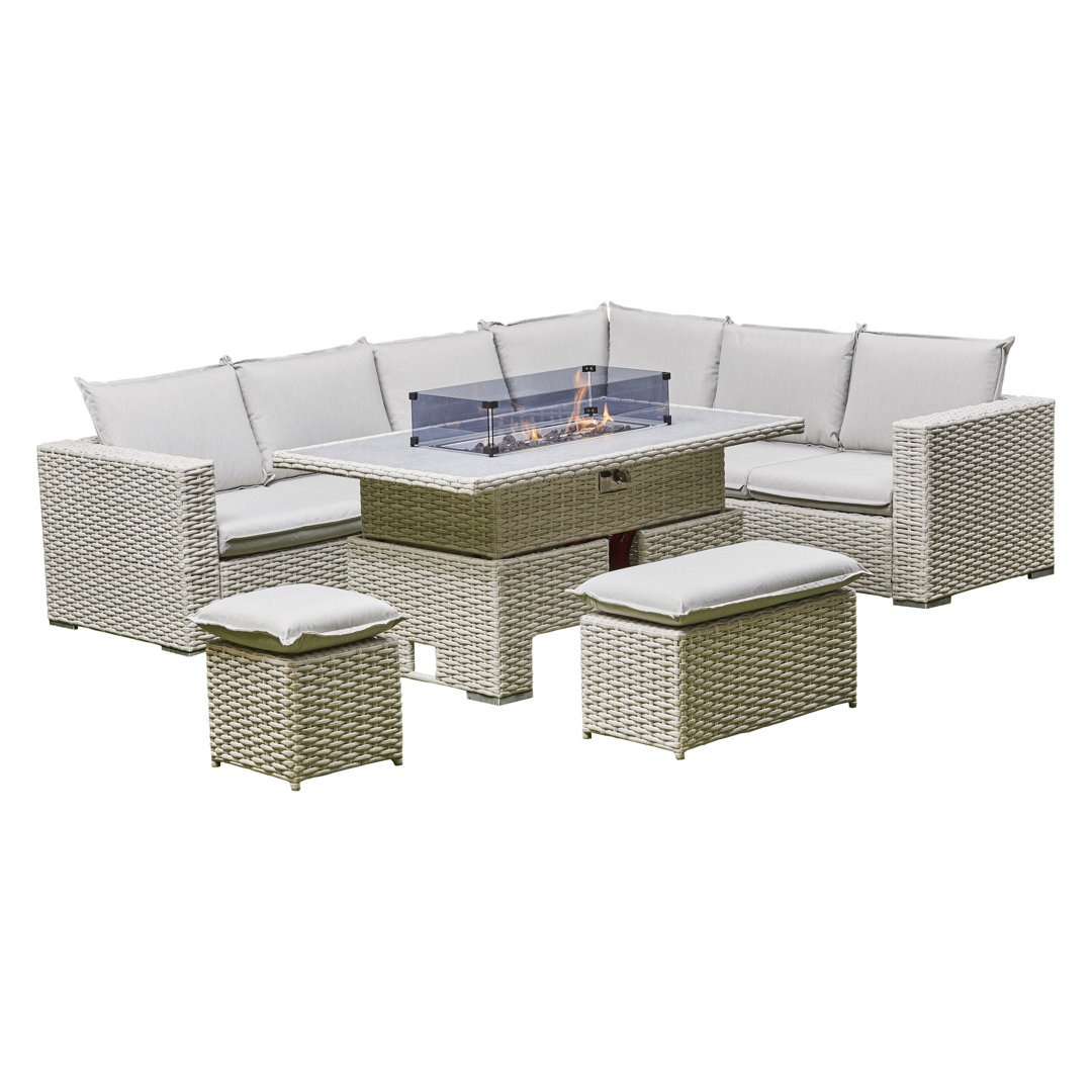 Malibu Rattan Garden Furniture 8 Seater + Fire Pit