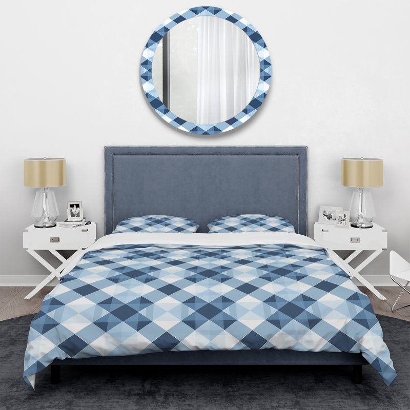 Ensemble de housse de couette moderne à imprimé vichy bleu et blanc, Housse de couette pour grand lit et 2 taies décor