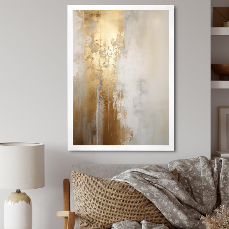 Art mural minimal, rivière et abstrait beige IV - aurores boréales, H 20 po x l 12 po, Cadre photo unique, Blanc