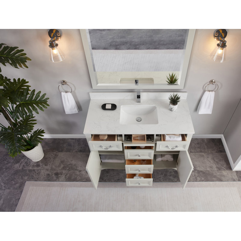 48" Solid Wood Single Bathroom Vanity with 1" Engineered Marble Top, Silver Strand