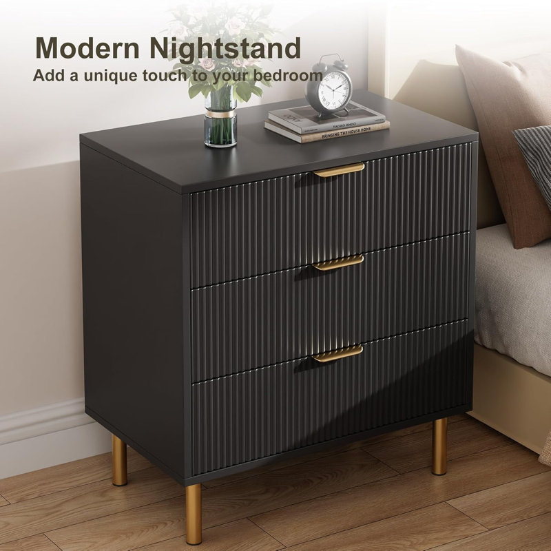 Modern 3 Drawer Dresser – Stylish Wood Chest with Gold Handles, Large Storage Drawers, Elegant Organizer for Bedroom, Living Room, Entryway