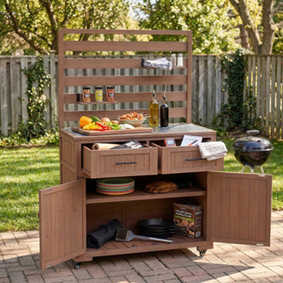 Banc de jardin 64,9 po H avec plateau en acier inoxydable