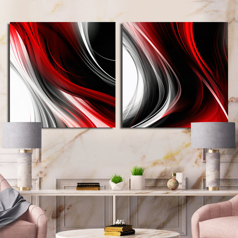 Ensemble de 2 collages carrés rouges et noirs Infinite Ripples, H 36 po x l 73 po, Toile tendue