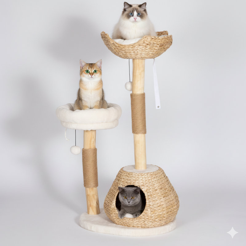 Arbre à chat, arbre à chat d'intérieur comprenant des poteaux à griffer en bois