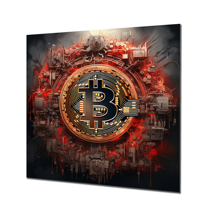 «Red Bitcoin Crypto monnaie I», art mural en métal à la mode, H 36 po x l 36 po x P 1,5 po