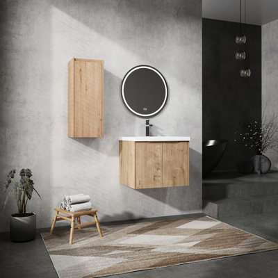 Meuble-lavabo 24 po avec lavabo et armoire d'appoint 24 po, construction rouille, résine élégante de 24 po, surface à gratter, design moderne