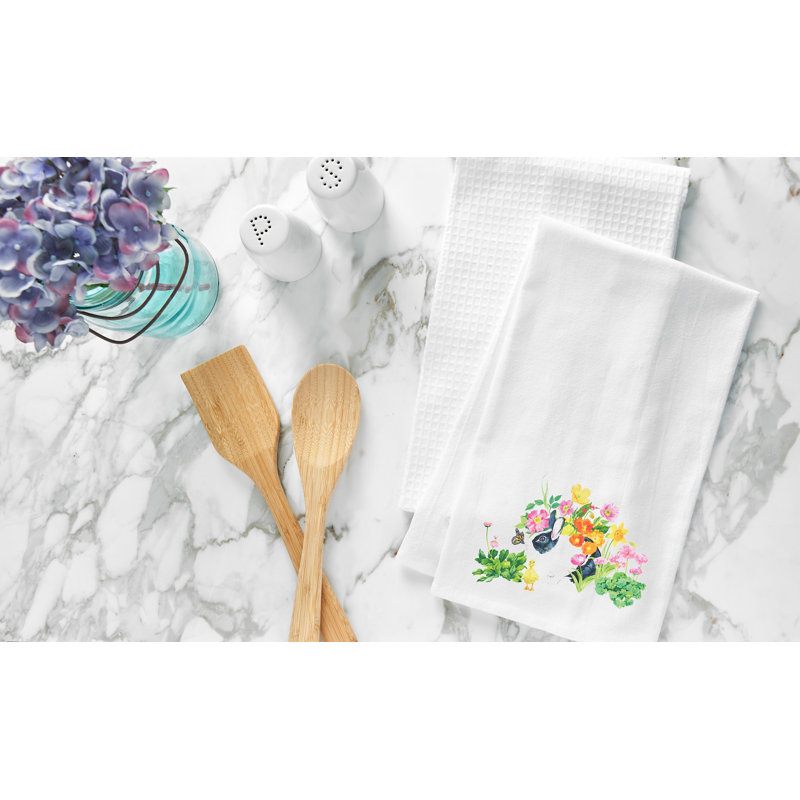 Serviette Bunny & Duck, Blanc / vert / lapin rose et canard