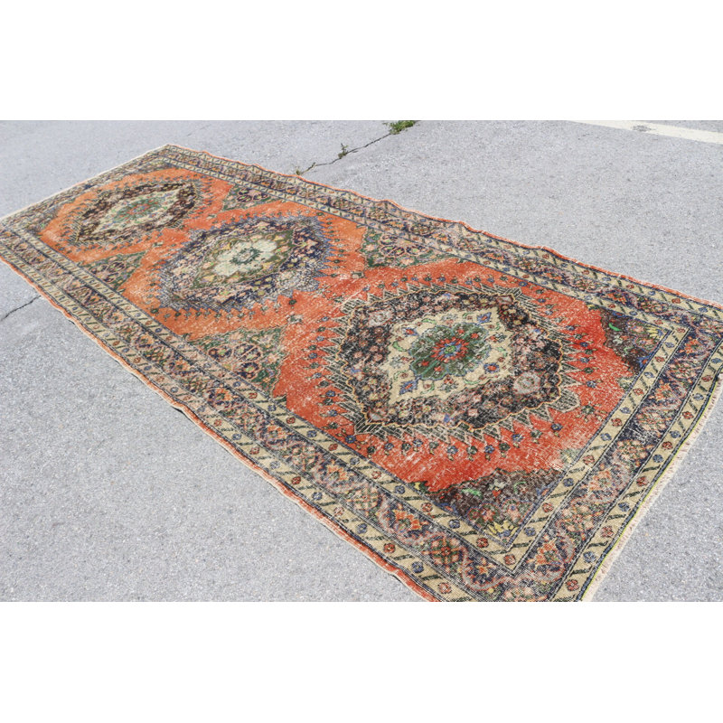 Tapis de couloir turc orange fait à la main pour un décor de couloir de style rétro