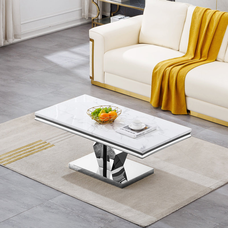 Marble Coffee Table Set of 3, Modern Living Room Table Set Includes 1 Coffee Table and 2 End Tables for Living Room,  Faux Marble Top with Stainless Steel Frame