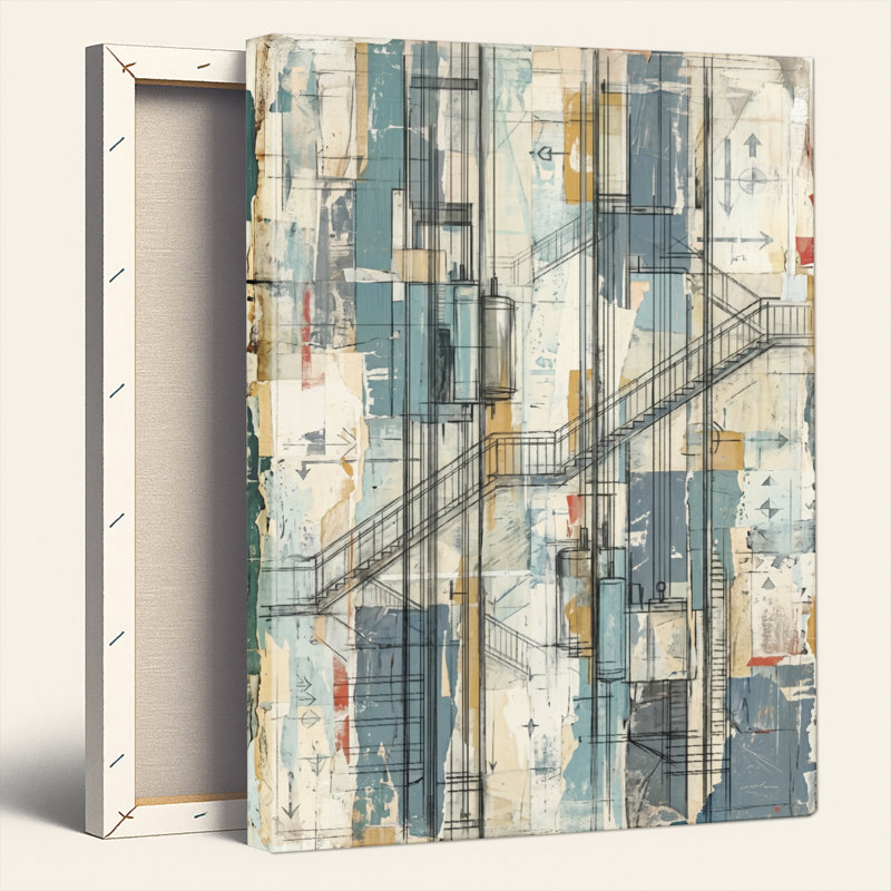 Toile abstraite urbaine, ensemble de 1 reproduction d'art sur toile, 24"H x 16"W, Wrapped Canvas