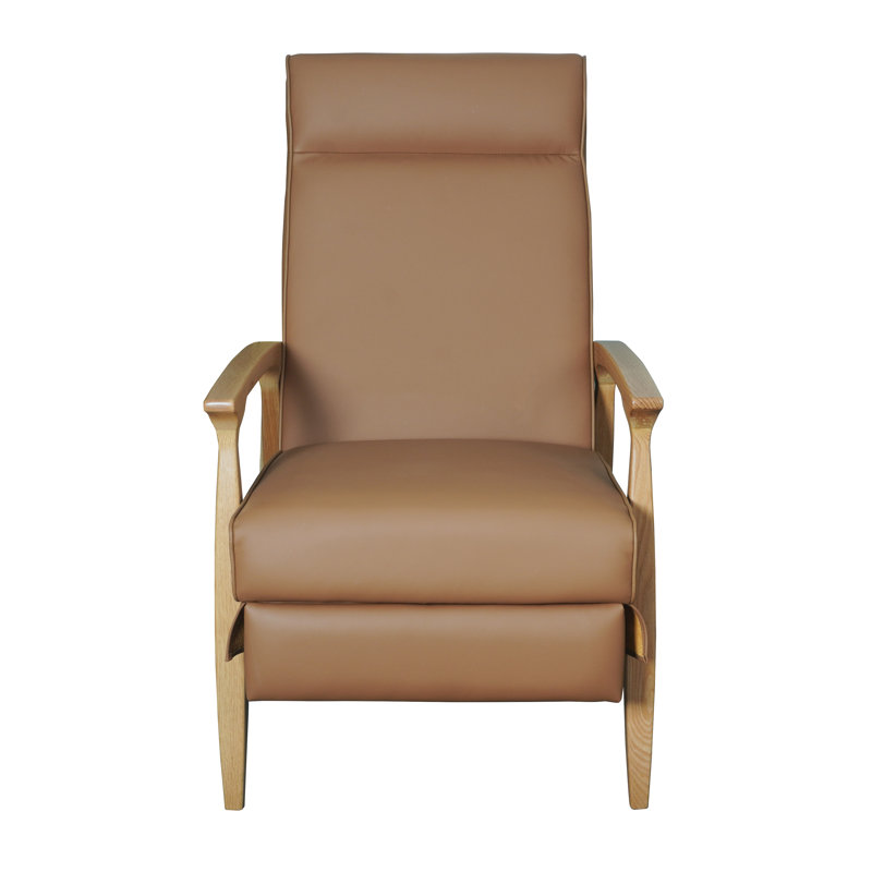 Modern Reclining Lounge Chair - Adjustable Backrest With Frame - Contemporary Living Room Accent, Light Oak, Brown