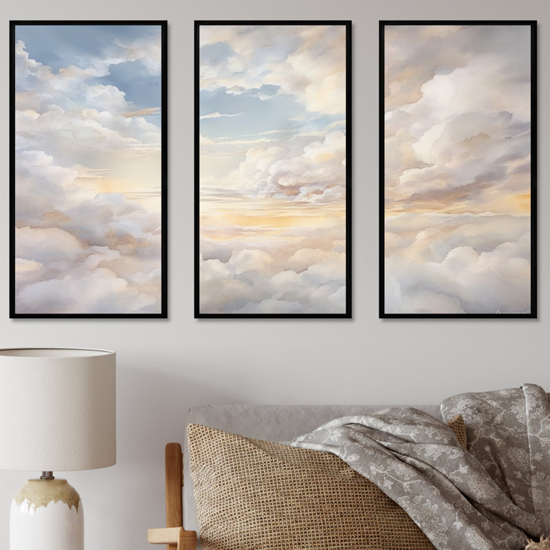 Ensemble de décorations murales Clouds Charm In Winter, Cadre flottant noir, H 40 po x l 60 po x P 1 po