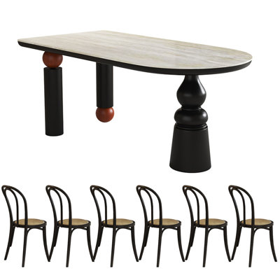Retro Rock Dining Table with Wood Base