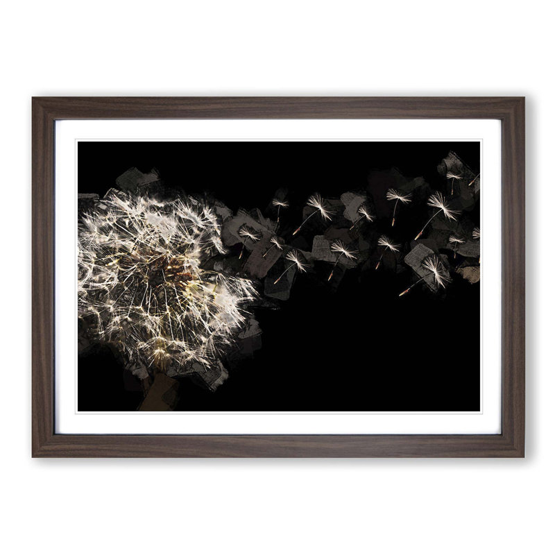Dandelion Seeds in Flight in Abstract - Picture Frame Graphic Art Print, Walnut Framed, 27cm H x 36cm W x 2cm D