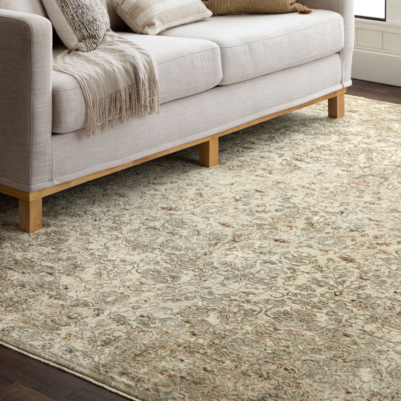Gray and Cream Geometric Synthetic 5' x 7' Area Rug