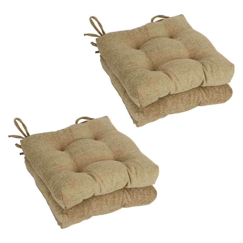 16-Inch Square Jacquard Chenille Tufted Chair Cushions, Tan