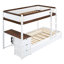 Lit superposé Twintwin avec bureau, lit gigogne simple en blanc et espace de rangement en noyer