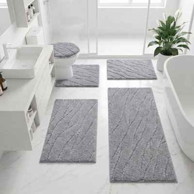 Ensemble de tapis de salle de bain 5 pièces pour tapis de bain doux et absorbant en forme de U Tapis antidérapant lavable à la machine gris clair
