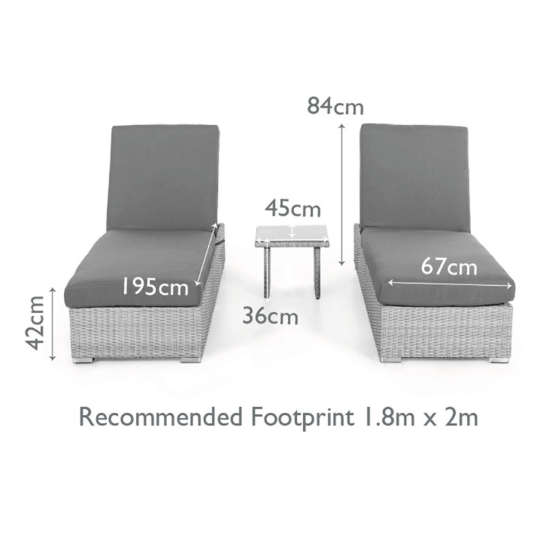 Damne 195cm Long Reclining Single Chaise with Cushions and Table