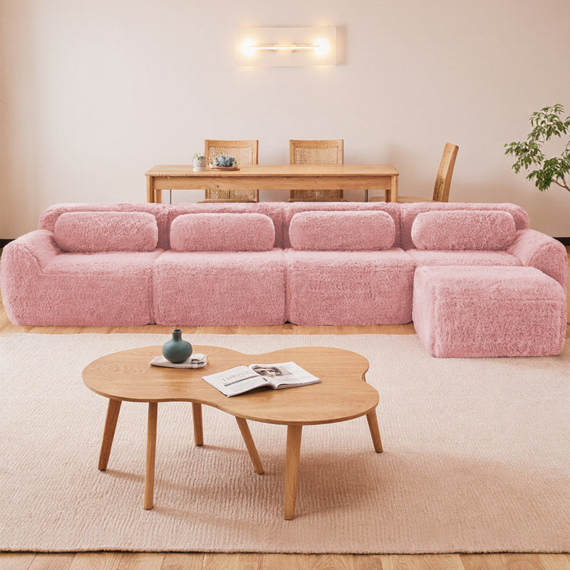 Canapé modulaire en L doux et moelleux en tissu moelleux modulaire avec éponge haute densité 32D, connexion par le bas et la boucle antidérapante, aucun canapé 4 places requis