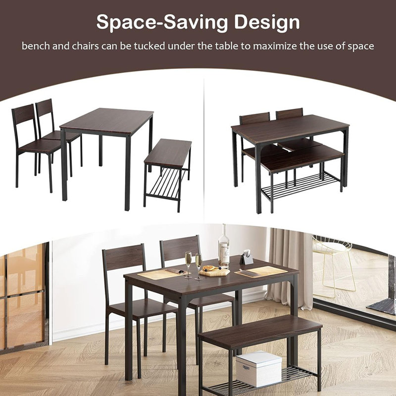 Ensemble de table de salle à manger pour table de cuisine avec chaises et banc, ensemble de table de salle à manger 4 pièces pour petit espace