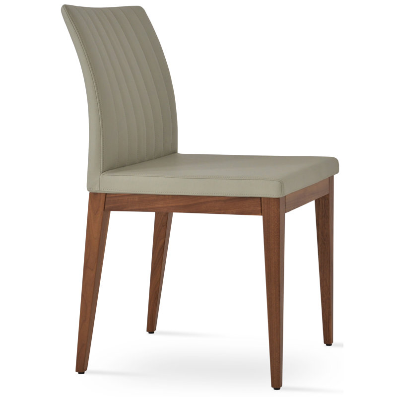 Zeyno Wood Solid Back Side Chair, American Walnut, Leatherette Light Gray