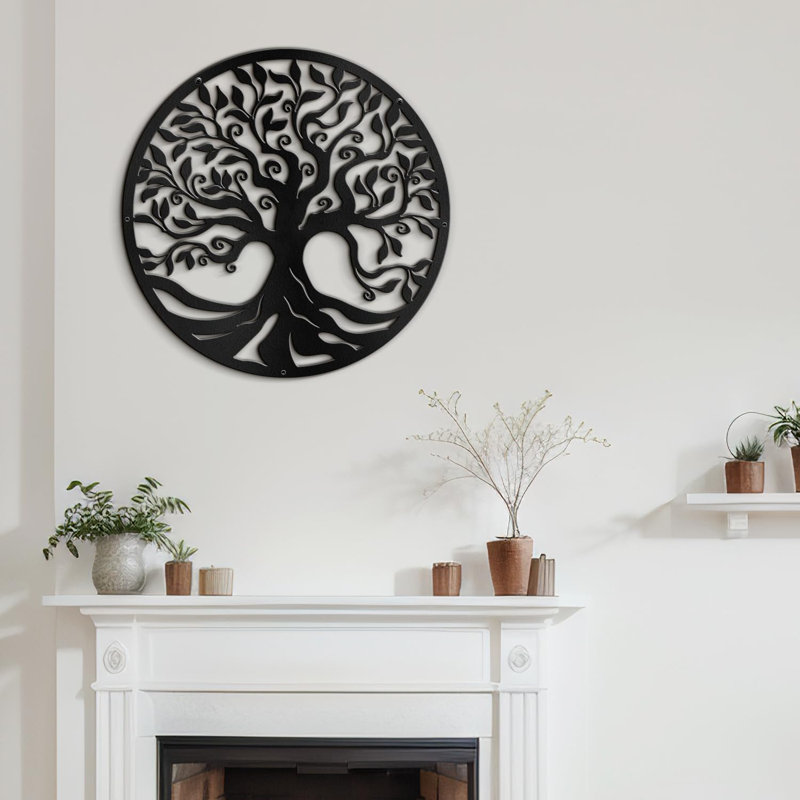 Olive Tree Minimalist Modern Abstract Wall Accent Sculpture Hanging Decoration Metal Wall Decor, 18" H x 18" W x 0.05" D