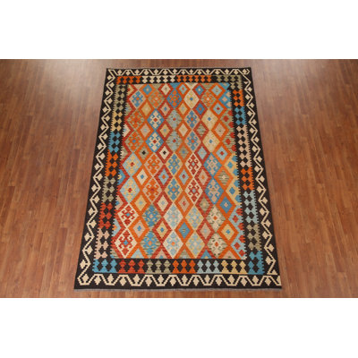 Geometric Kilim Reversible Wool Area Rug 7x10