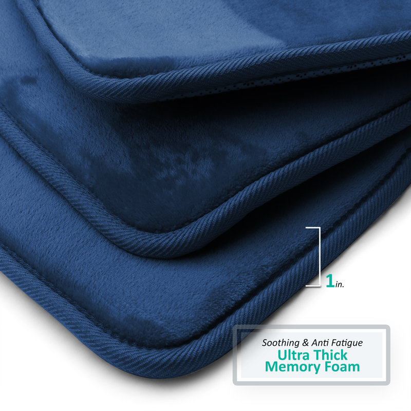Aighan 3 Piece Ultra Soft and Absorbent Memory Foam Bath Rug Set with Non-Slip Backing, Navy Blue