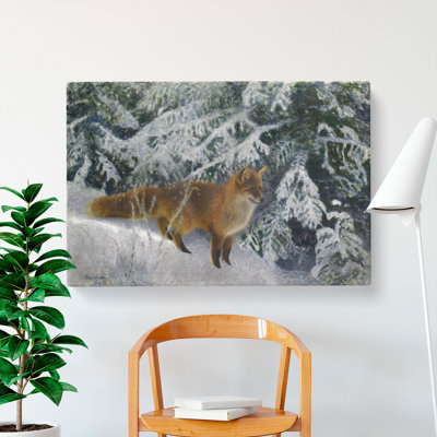 Fox In The Snow Vol.10 by Bruno Liljefors - Wrapped Canvas Painting