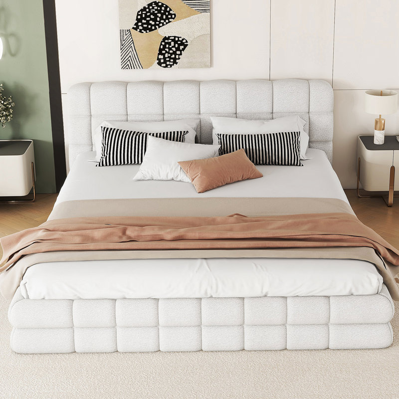 Grand lit plateforme tapissier, Blanc