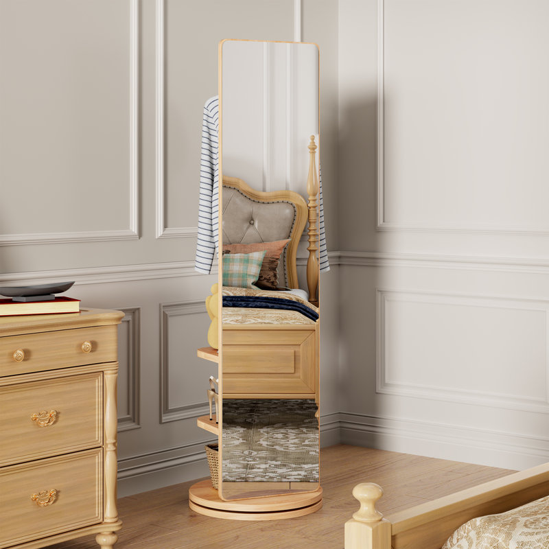 Portemanteau multifonctionnel avec miroir, 66"H x 17.8"W x 17.8"D, Natural Wood