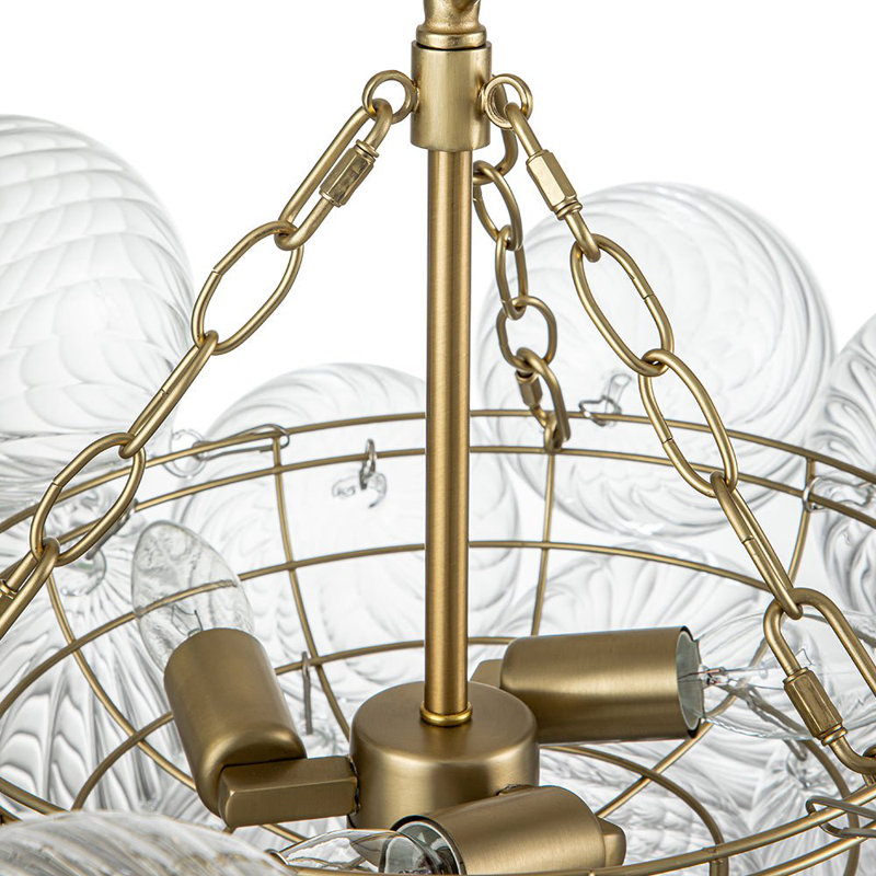 Mahood 3-Light Twisted Ribbed Glass Bubble Globe Chandelier Sputnik Ceiling Light, Brass