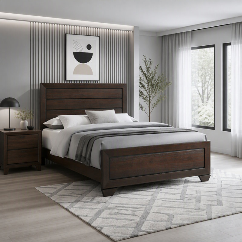Lit à panneaux couleur cacao foncé, alliant design audacieux et savoir-faire exceptionnel pour une pièce maîtresse saisissante dans la chambre.