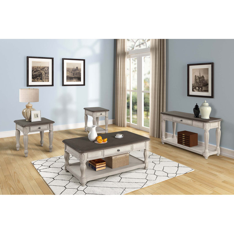 Table de bout antique blanche et brune avec tiroir de rangement