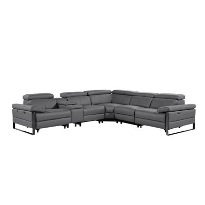 Top Grain Italian Leather 6-Piece L-Shaped Modular Power Reclining Sectional With 3 Power Recliners & Power Headrests